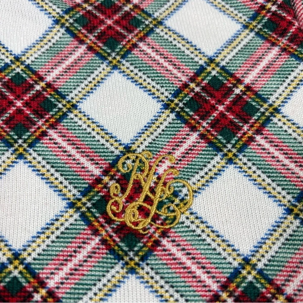 Lauren Ralph Lauren Stretchy Poly White Red Green Plaid Holidays Pajama Set S